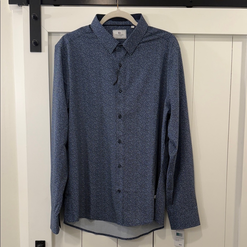 7 Diamonds Navy Patterned Button Down Shirt